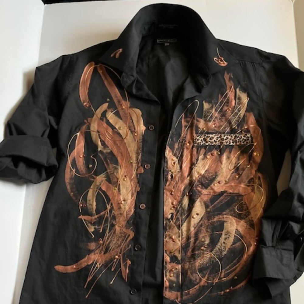 Animal Print Shirt - Handpainted - Size S